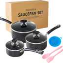 Nonstick Saucepan with Lid, Non Stick 1Qt & 2Qt & 3Qt Sauce Pan Set with Silicone Handle,Small Milk Pot with Glass Lid for Home Kitchen (Black)