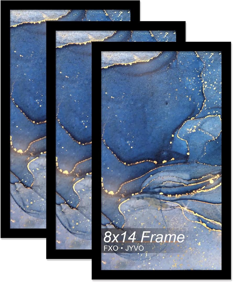 Fxojyvo 8x14 Picture Frame Set of 3, Black Frame for 8 x 14 Inch Picture Poster Photo, Light Weight and High Transparent 8 by 14 Frame for Wall - 3 Pack/Black/8"x14"