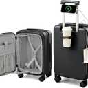 Hanke 24 Inch Expandable Carry On Luggage 22x14x9 Airline Approved Top Opening Hard Shell Suitcase with Cup Holder, USB Ports, Spinner Wheels, TSA Lock, Jet Black
