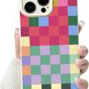 NITITOP Compatible with iPhone 14 Pro Case Cute Aesthetic Checkerboard Checkered Pattern for Women Girl Trendy Slim Fit TPU Silicone Shockproof Full Camera Protection Cover - Colored