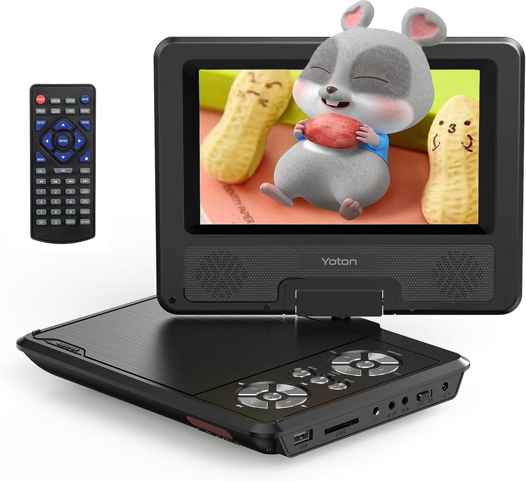 YOTON 9.5" Portable DVD Player for Kids and Car, 7.5" Swivel HD Screen, Upgraded Dual Speakers, 6-Hour Working Time, Support Sync Screen to TV, Support SD Card/USB/Multiple Disc Formats (Black)