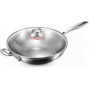 Toutrop Titanium Hammered Pan Pro,Frying Pans Nonstick,Flat Bottom Non-stick Wok,Durable Scratch-Resistant Non Stick Titanium Pans for Cooking,14inch with lid
