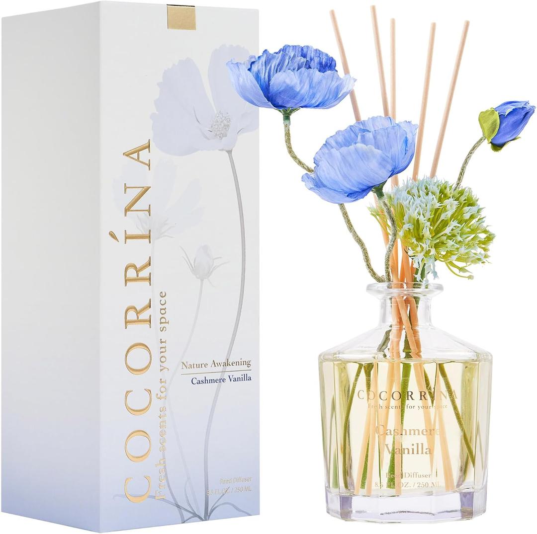 COCORRÍNA Reed Diffuser - Cashmere Vanilla Flower Reed Diffuser Set with 8 Sticks, Home Fragrance Reed Diffuser for Home Bedroom Office Bathroom Shelf Decor (Master Collection)