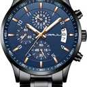 CRRJU Mens Watches Luxury Casual Quartz Analog Black Stainless Steel Waterproof Chronograph Wrist Watches for Men