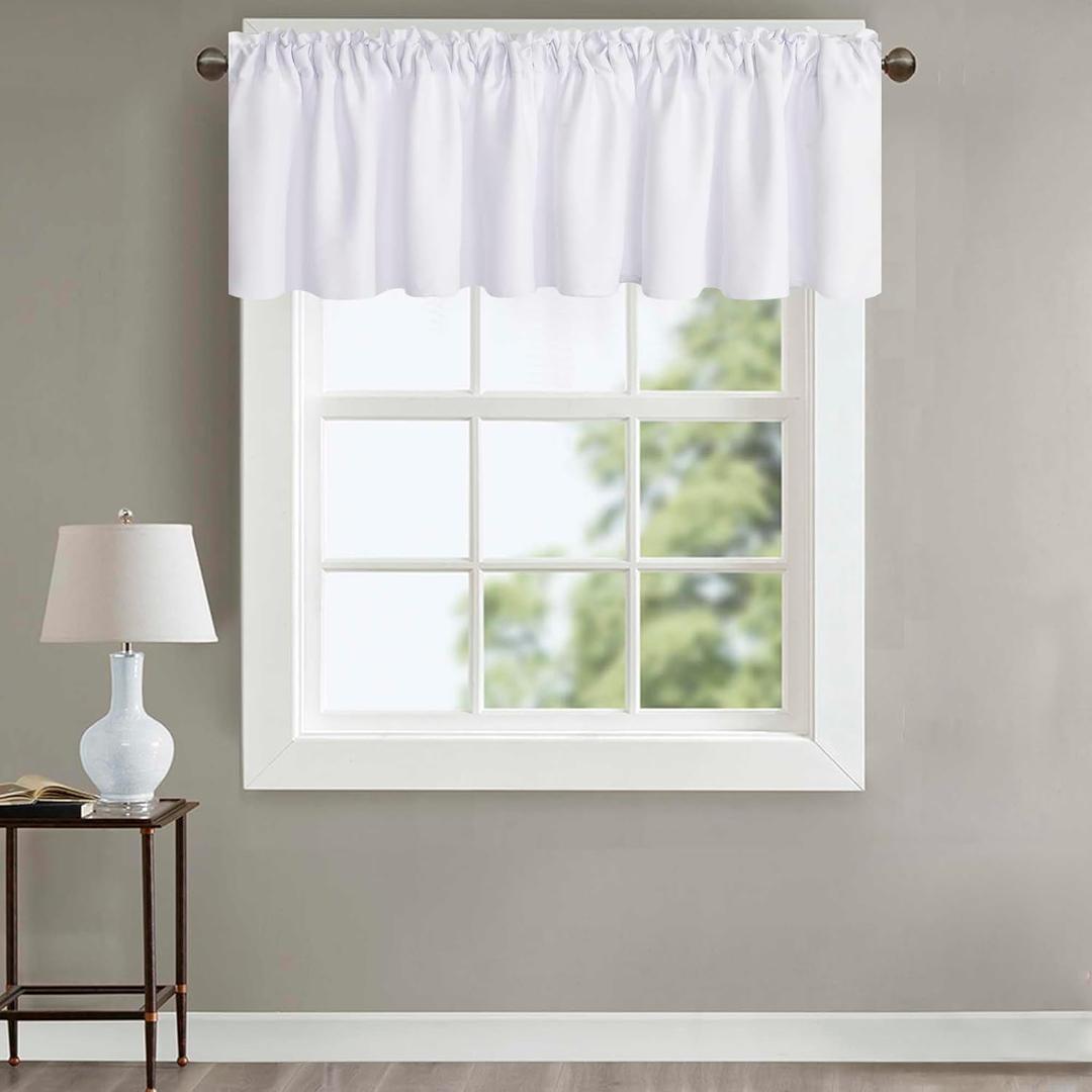 White Valance for Window Kitchen Valance Curtains for Bedroom Living Room Rod Pocket Farmhouse Valances Only 52 X 18 Inch Long 1 Light Blocking Panel