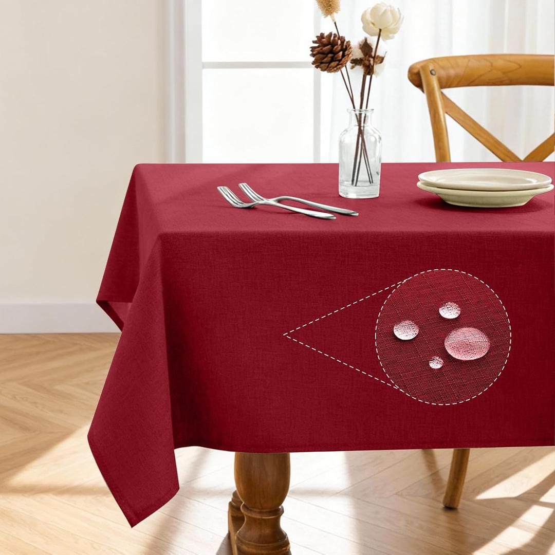 Pureegg Rectangle Linen Tablecloth Waterproof & Stain Resistant, Wrinkle-Free Table Cloth Adds Elegance and Protection, Ideal for Dining, Party, Wedding and Outdoor, 52 x 70 Inch, Red