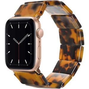 Heesch Stretchy Resin Watch Band Compatible with Apple Watch for Women, Tortoise Watch Strap Bracelet Wristband for iwatch Series Ultra/10/9/8/7/SE/6/5, 38/40/41/42mm, 44/45/46/49mm, Rectangle