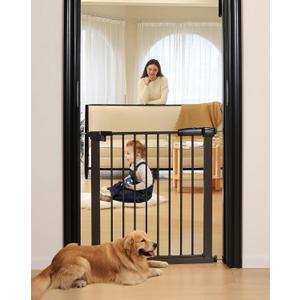 29"-57" Baby and Pet Safety Gate, 30" Tall Metal Walk-Thru Gate for Doorways & Stairs, Easy One-Hand Open, Dual Lock (Brown, 29" W x 30.5H)