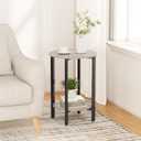 Vagusicc Side Tables Small End Tables, Set of 2 Half Round Side Table for Living Room, 2 Tier Couch Side Table, Small Round Coffee Table Accent Table, Thin Sofa Table Narrow Entryway Table, Grey