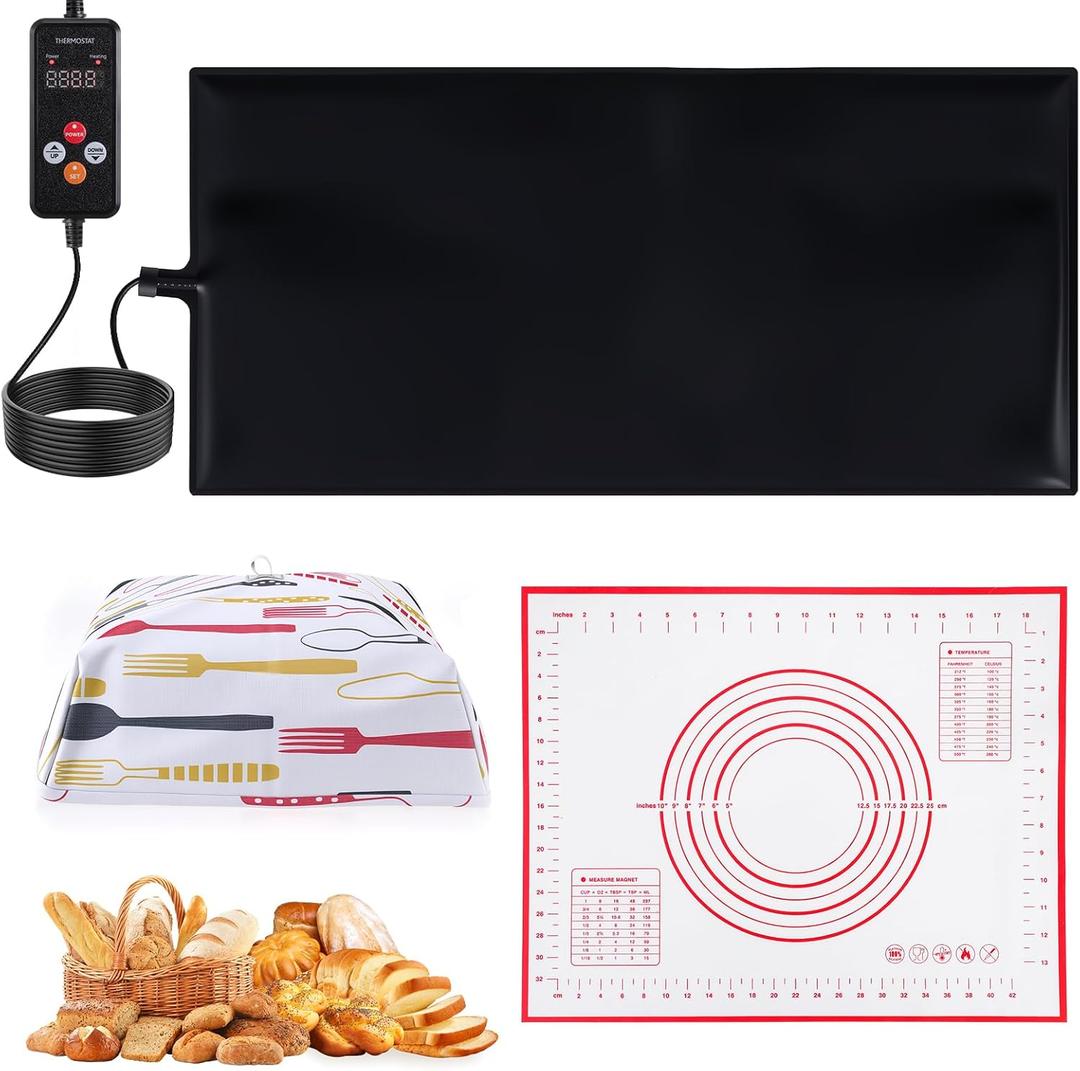 Sourdough Bread Baking Set with Adjustable Bread Proofing Mat, Foldable Heat Preservation Cover and Silicone Baking Mat, Warmer Mat for Food with Thermostat Controller Combo Set