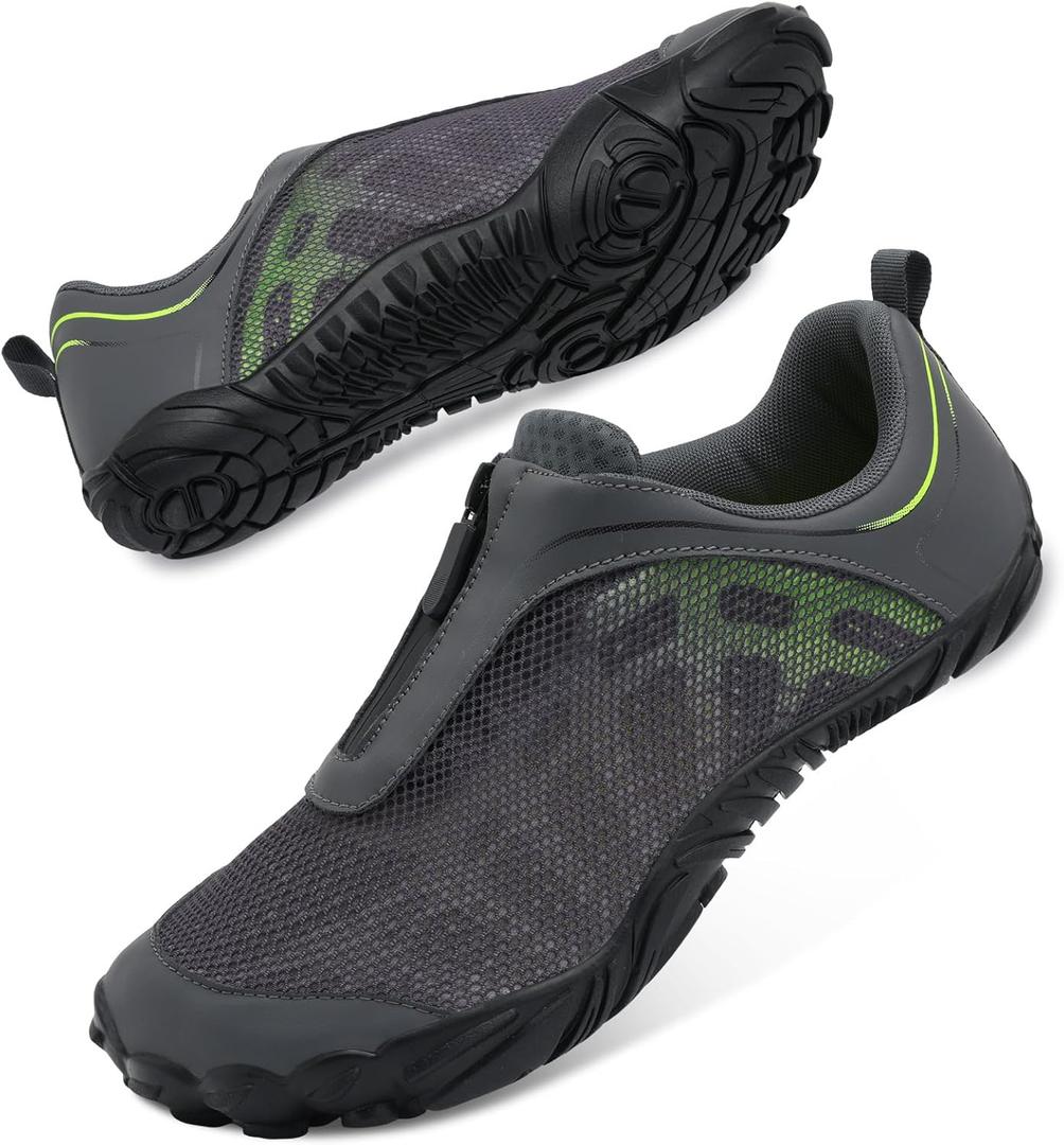 Scurtain Unisex Mens Womens Water Shoes Athletic Sports Aqua Shoes Barefoot Hiking Water Shoes Quick Dry Yoga Pool Swim Surf Beach Walking Shoes with Zipper (9 Women/7.5 Men, Grey Green)