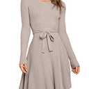 ANRABESS Women's Long Sleeve Midi Dress Crewneck Tie Waist A-Line Swing Casual Bodycon Ribbed Knit 2025 Fall Sweater Dress red Apricot Small