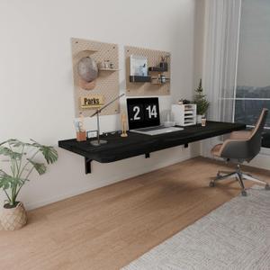 IAE Wall Mounted Folding Table with Pine Wood,48" x 16" Floating Wall Desk,Laundry Folding Table with Shelf Brackets,Fold Down Desk Shelf,Folding Workbench for Home,Dining,Laundry Room,Kitchen (Black)