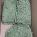 Bathroom Rugs Sets 3 Piece with Adjustable Toilet Seat Cover 17.5"x 15" Machine Washable Bath Rug Set with TPR Non Slip Rubber Backing Solid Bath Mat Set for Luxury Bathroom Decoration (Green)