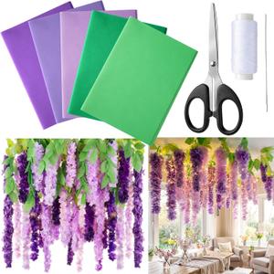 Gilprop Purple Paper Wisteria Hanging Flowers Making Kit DIY Artificial Wisteria Ceiling Garland Decor Fake Flower Vine Strings for Home Room Classroom Wall Fairy Party Backdrop Decorations