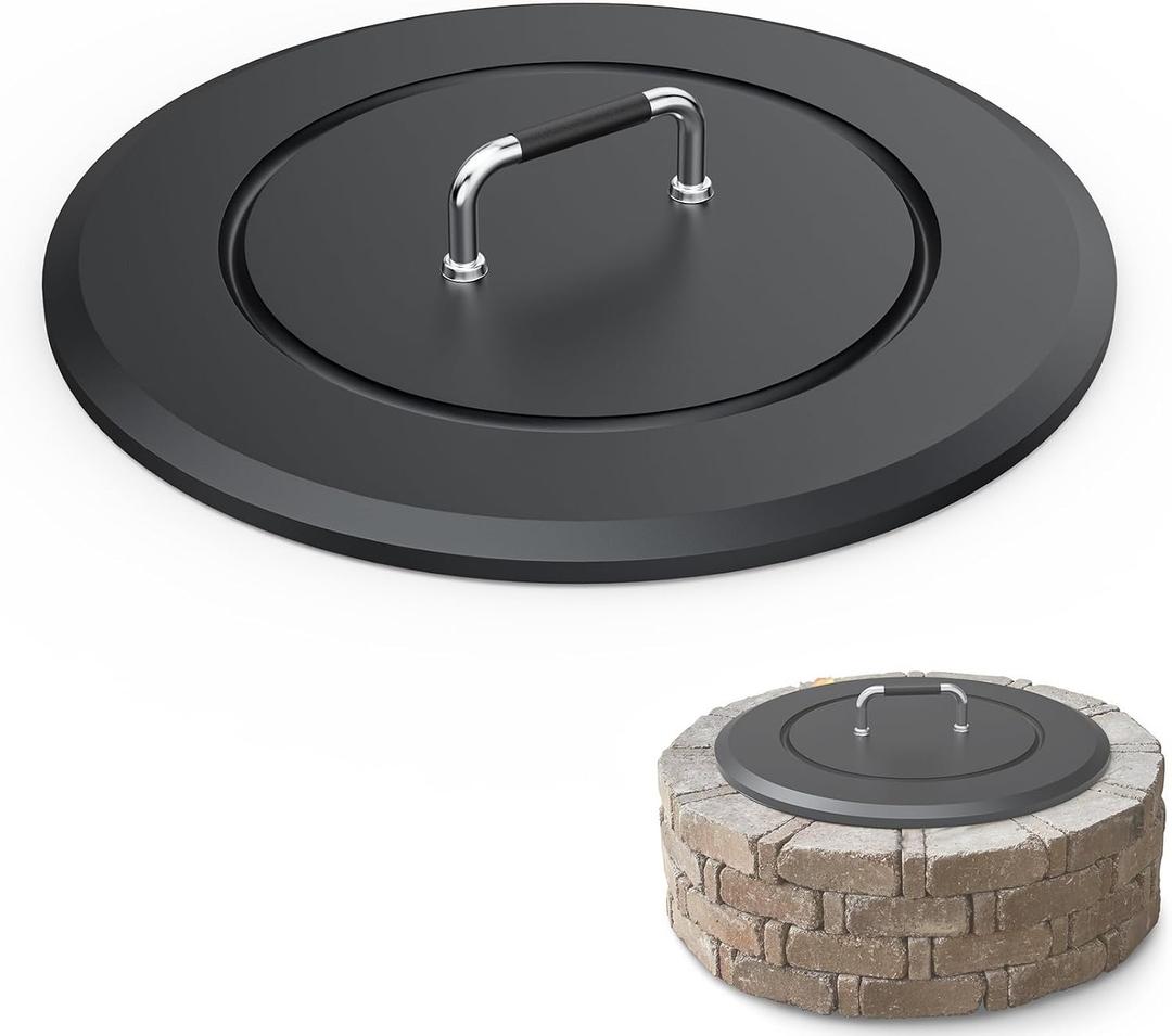 Fire Pit Lid 25.6"-Heavy-Duty Metal Cover with Handle,All-Season Protection