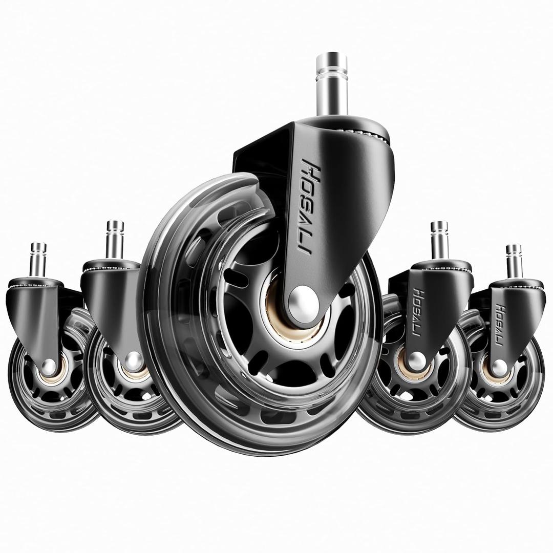 3 Inch Office Chair Wheels - Rubber Chair Casters Replacement, Heavy-Duty Computer Gaming Desk Caster Wheel Smooth & Safe Rolling for All Floors Including Hardwood and Carpet, Set of 5