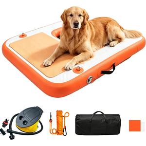 Inflatable Dock Platform for Dog, Large Dog Float Floating Ladder Up to 220 lbs Dogs Water Ramp, Non-Slip PVC with Boat Ramp for Pool, Dock, & Lake