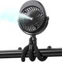 Portable Stroller Fan with Mist, Rechargeable Misting Fan with Flexible Tripods, 360 Pivot Personal Mister for Cooling Outdoor Travel Beach Umbrella Wagon Crib Treadmill Car (Black)