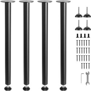 VEVOR 28 Inch Adjustable Desk Legs, Reinforced Steel Office Table Furniture Legs Set of 4 for DIY, 1200 lbs Load Capacity Heavy Duty Desk Legs, Quick Instalation Legs with Adjustable Foot Cup Black, 28 Inch/Straight