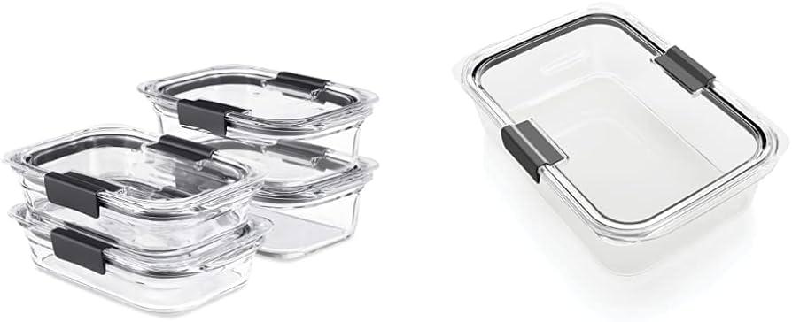Rubbermaid Brilliance Glass Food Storage Containers Set (4 containers + 4 lids) and Large 9.6 Cup Container