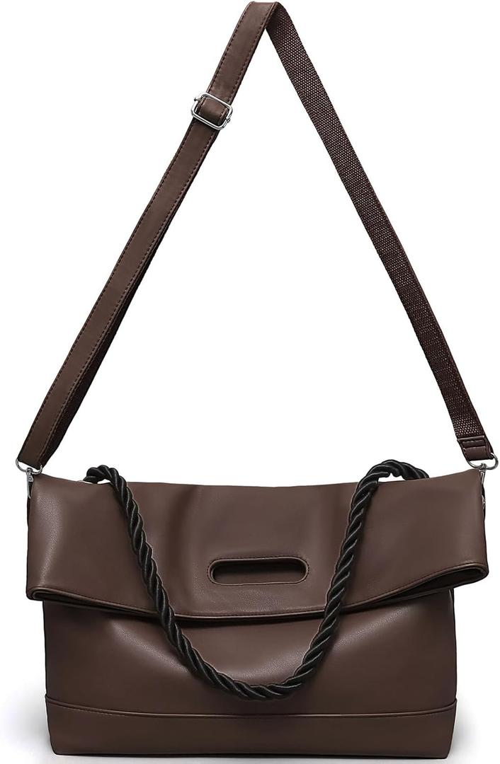 Large Tote Bags for Women Hobo Crossbody Purses Leather Shoulder Handbags Work Ladies Bags with Adjustable Strap (Y1-darkbrown)