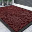 Yimobra Sturdy Door Mat, Heavy Duty Front Welcome Mats for Home Entrance Outdoor Indoor, Doormat for Outside Back Patio Floor Entry Porch Garage Office, Weather Resistant Easy Clean, 36 x 24, Red (Wine Red)
