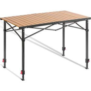 Portable Outdoor Adjustable Height Camping Table, Large for 2-6 Person, Foldable Roll-up Aluminum Camp Table with Carry Bag for Picnic, Camp, Sturdy, Stable, Loads 220 Lbs