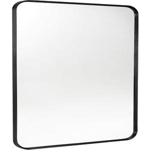 Black Metal Framed Bathroom Mirror for Wall, Brushed Matte Black Rounded Corner Rectangular Bathroom Vanity Mirror, Anti-Rust, Tempered Glass (30" x 36", Black)