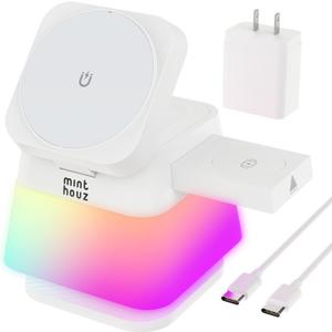Minthouz 3 in 1 Charging Station for iPhone, Wireless Charger for Apple, MagSafe Charger with Night Light, 360 Rotation, Compatible with iPhone 16, 15, 14, 13, 12 Pro, Apple Watch & AirPods Pro 4/3/2