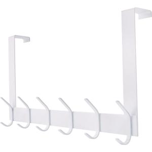 YUMORE Over The Door Hooks, Heavy Duty Over Door Hanger Stainless Steel for Coats Robes, Hanging Towel Rack Back of Bathroom Bedroom Door, Long Arms Easy Reach, White