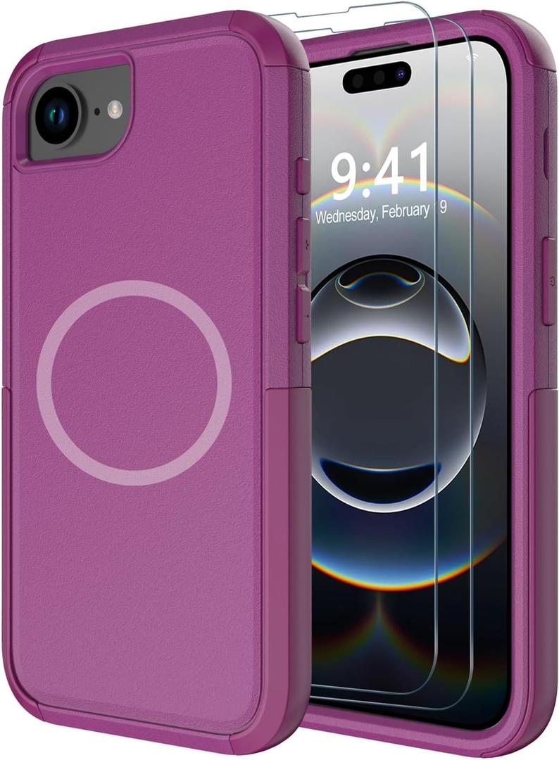 Diverbox for iPhone 16e Case [Compatible with MagSafe] [Shockproof] [Dropproof] [with Screen Protector ] Heavy Duty Protection Phone Case Cover for Apple iPhone 16e 2025 6.1 inch (Rose)