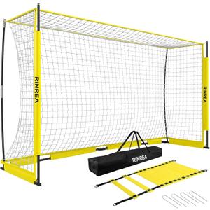 RINREA Portable Soccer Goal, Collapsible Soccer Goal Net Metal Base, Quick Setup Soccer Training Equipment with 1 Carry Bag, 1 Agility Ladder, 4 Ground Nails (Standard Yellow)