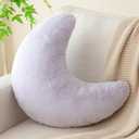 Moon Pillow, Decorative Throw Pillows with Soft Faux Rabbit for Bed Couch, Moon Shaped Pillows Plush Floor Cushions Room Decor Pillow for Sofa Bedroom Living Room (15 Inches, Lavender Purple)