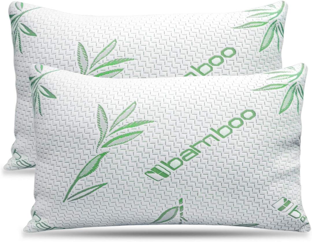 2 Pack King Size Rayon Derived from Bamboo Pillow, Cooling Shredded Memory Foam Bed Pillows Sets for Back, Stomach, Side Sleepers, Adjustable to Soft / Firm, Washable Cover, King (Pack of 2)
