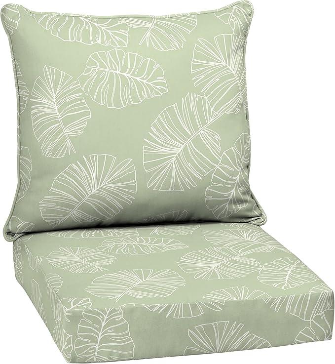 Arden Outdoor Deep Seat Cushion Set, 24 in x 24 in, Weather-Proof, Rain-Proof, Fade Resistant Patio Cushion for Chair, Sofa, and Couch Coastal Green Leaf
