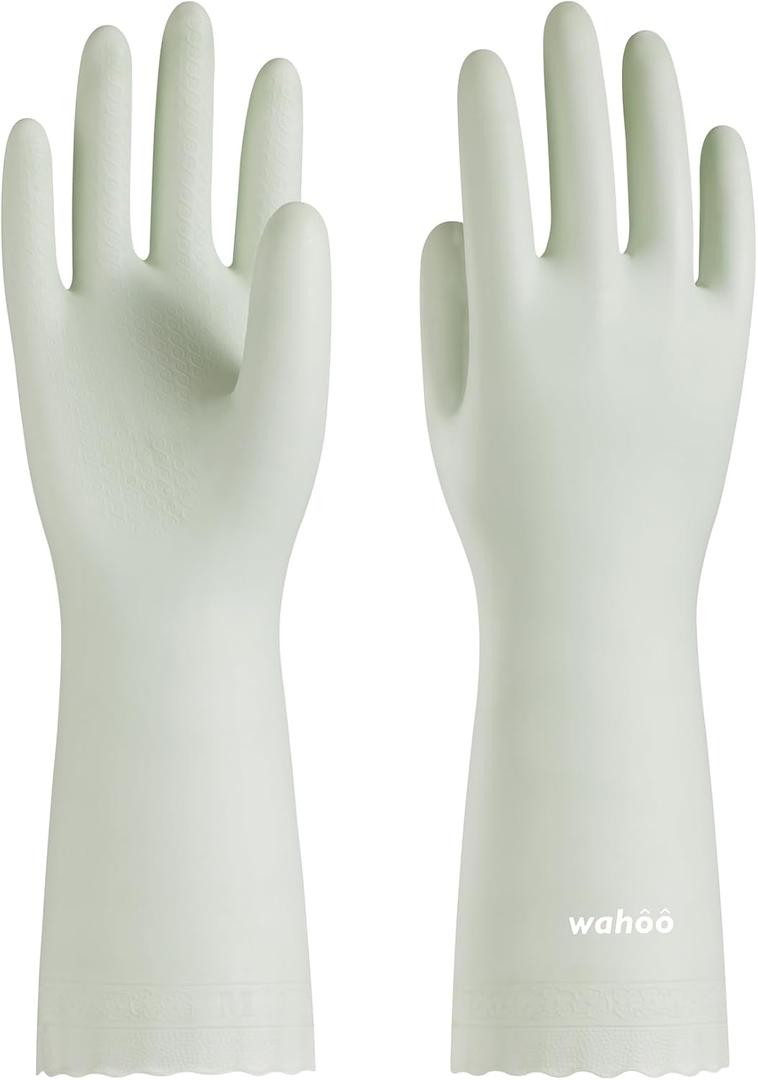 wahoo Skin-Friendly Cleaning Gloves, Reusable Dishwashing Gloves with Flocked Cotton Liner, Dishwashing, Kitchen, Canary Green, Large (Large (Pack of 1))