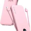 Portable Charger Power Bank, 12000mAh 22.5W USB C Power Bank Fast Charging with Built-in Cables and Wall Plug, Travel Essential Battery Pack with LED Display Compatible with iPhone, iPad, Samsung Pink