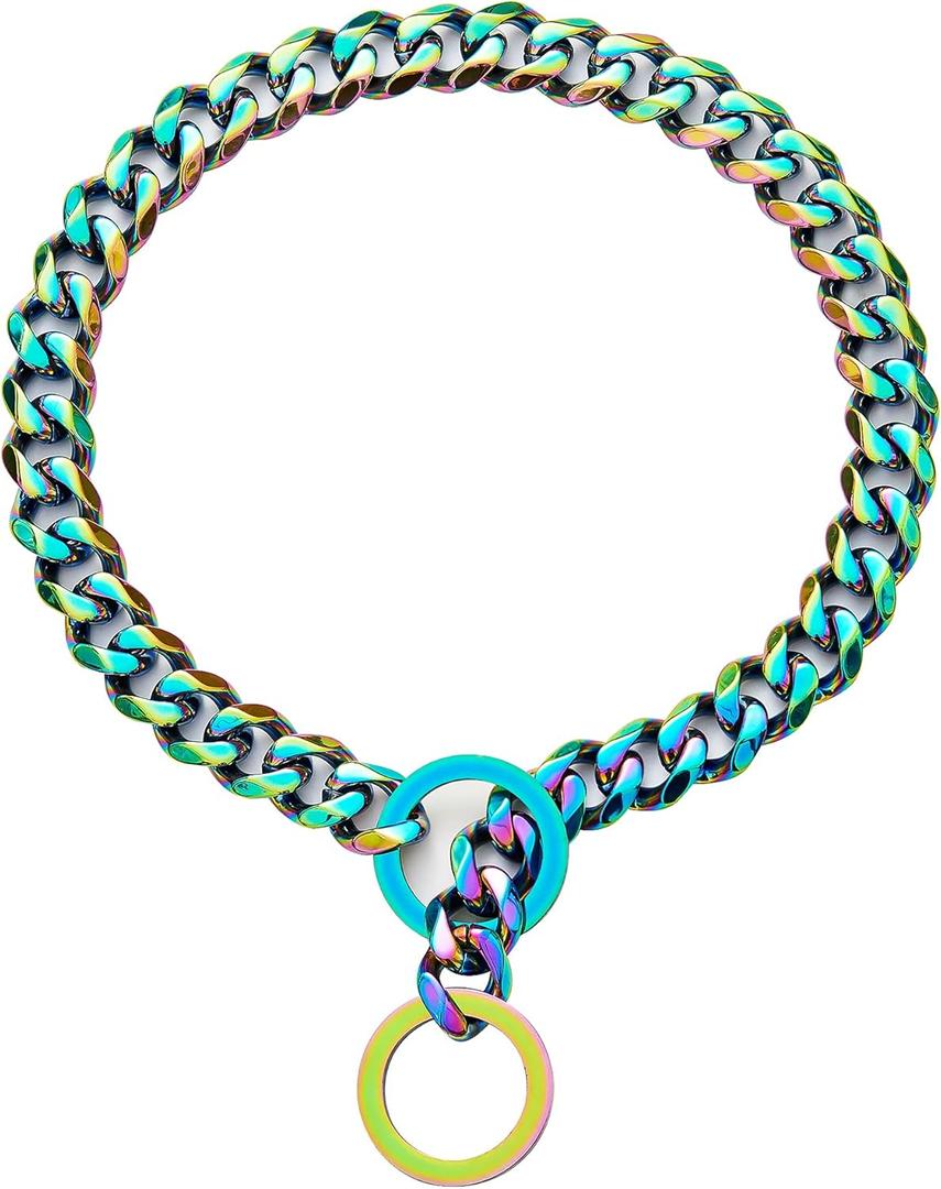 Dog Chain Collars for Dogs Chew Proof Dog Collar, 15mm Thick Color Chain Dog Collar Heavy Duty Stainless Steel Metal Cuban Link Dog Collar for Small Medium Large Dogs (10" ( for Head Circumference 8" to 9.5"))