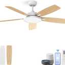 Roomratv Ceiling Fans with Lights,52 inch Smart Ceiling Fans with Dimmable LED Light Compatible with Google Home Alexa App Control(white