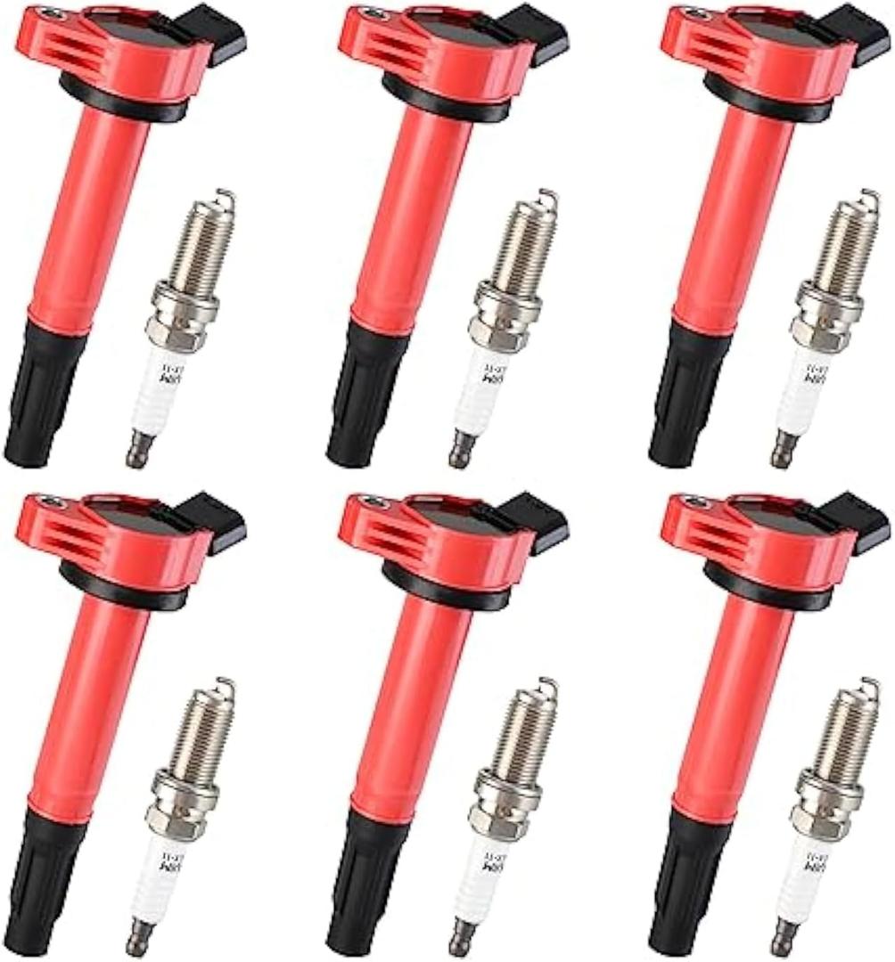 Pindex 6 Pack UF487 Ignition Coil & 6619 Double Iridium Spark Plug Compatible with Toyota 4Runner RAV4 Avalon Camry Sienna Lexus ES350 GS300 GS350 V6 2.5L 3.0L 3.5L 4.0L 90919-02251 90919-A2002