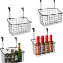 4PCS Over the Cabinet Basket, Over Cabinet Door Organizer, Grid Storage Baskets with Hooks, Metal Hanging Basket Kitchen Storage Organizer Holder for Pantry, Bathroom, Black, 11x9.2x4.3