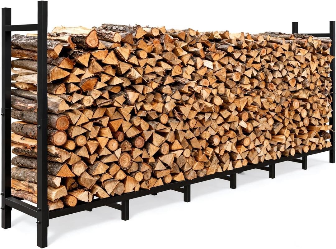 ARIFARO 8ft Firewood Rack, Adjustable Outdoor Indoor Log Holder Steel Heavy Duty Wood Rack,for Firewood Storage Wood Stacker, Rustproof, Easy Assembly, Black