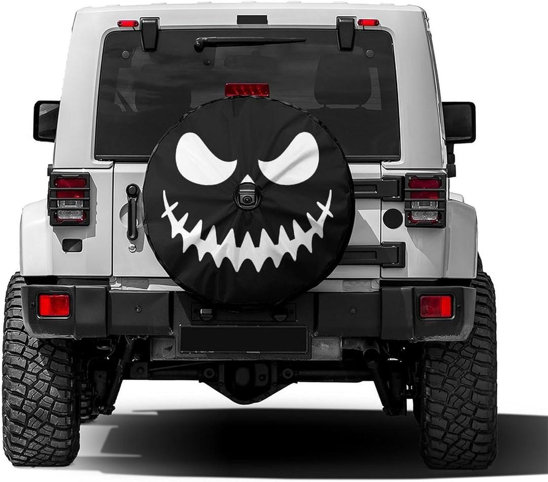 Foruidea Scary Halloween Pumpkin Black Spare Tire Cover with Backup Camera Hole Wheel Tire Cover Fit Trailer, RV, SUV and Many Vehicle 17inch