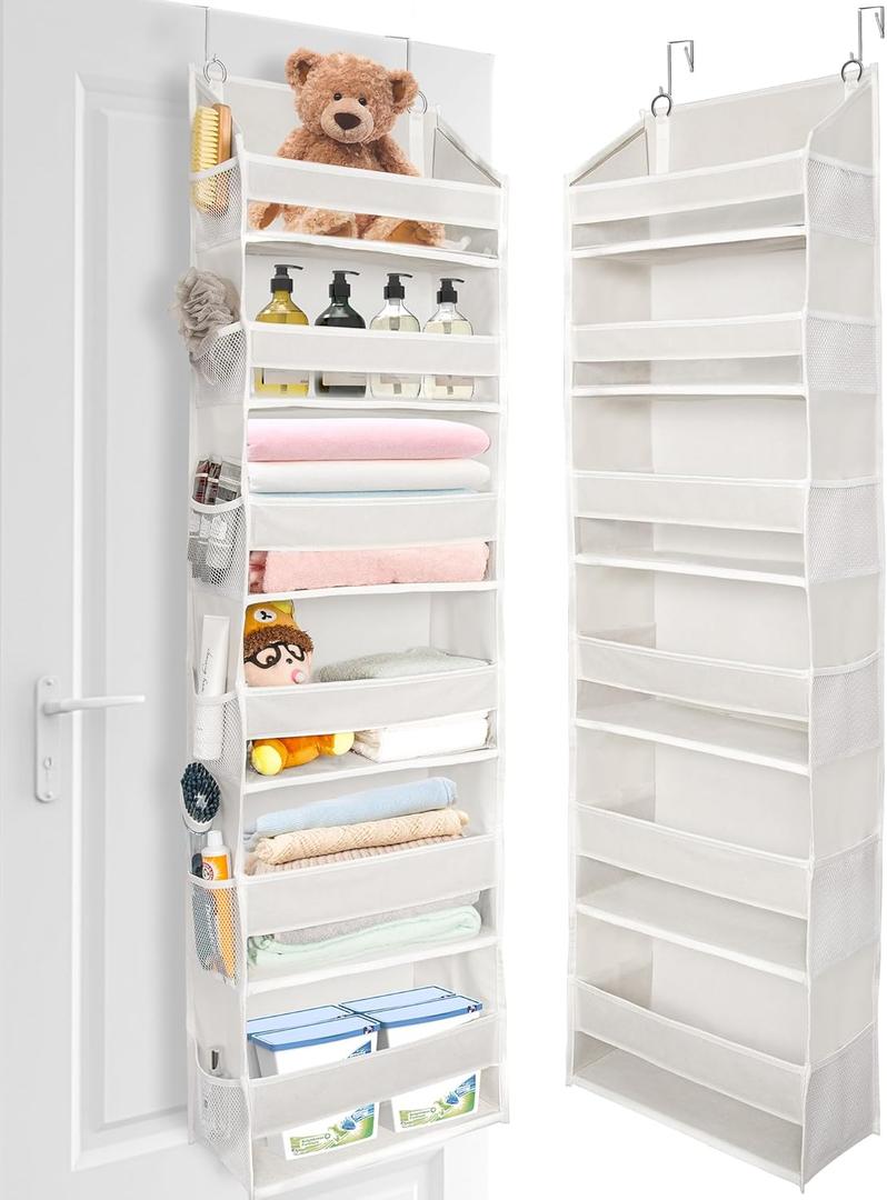 ULG Over The Door Organizer with 6 Large Pockets 12 Side Pockets, 50lbs Weight Capacity Door Hanging Organizer for Bedroom, Bathroom, Pantry, Nursery Storage, Beige (Ivory)
