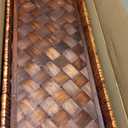 38" Extra Large Handwoven Decorative Tray with Handles | Handwoven Tray with a Sturdy Wood Base, Ideal for Dining Table Centerpieces, Console Tables and Stylish Home Decor pieces are chipped