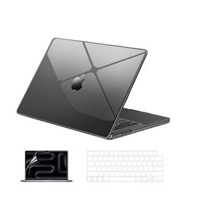 EooCoo Case Compatible with MacBook Pro 14 inch 2025 2024-2021 M4 M3 M2 M1 Pro Max Chip, Hard Shell Cases with Keyboard Cover, Screen Protector - Crystal Black