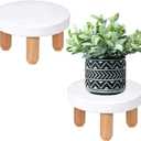 ARTORA Small Wooden Riser, Decorative Round Wood Desktop Plant Stand Mid Century Kitchen Counter Pedestal Stand for Centerpiece Pet Bowl Holder (White, 2 Pack)