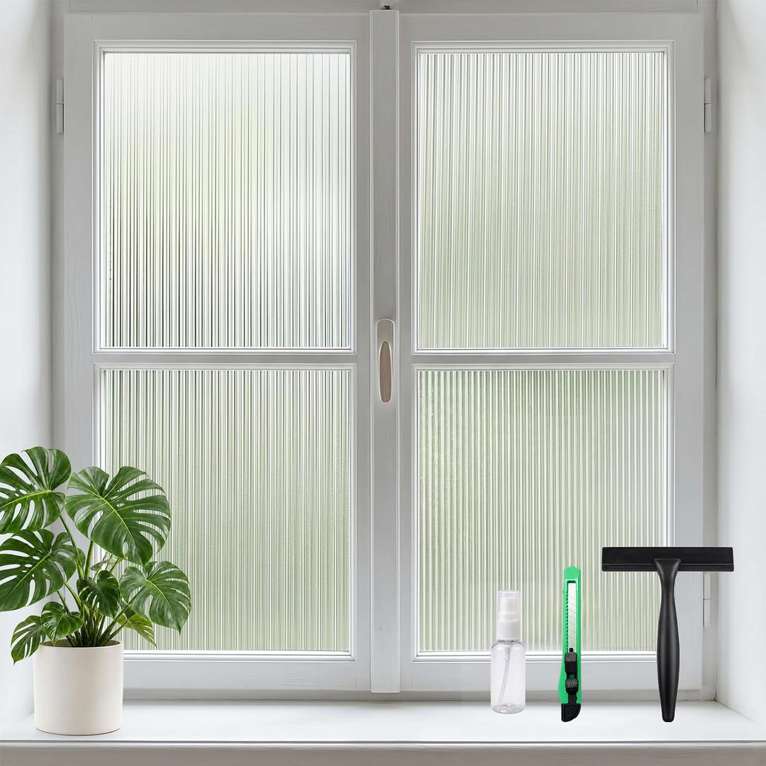Deep Dream Reeded Glass Window Privacy Film, Frosted Glass Film, Removable 3D Decorative Decals Non Adhesive, Anti-Glare Static Cling Vinyl for Bathroom Living Room, 17.5" x 78.7"