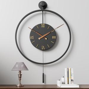 30.7×20 Inch Large Metal 3D Roman Numerals Pendulum Wall Clock